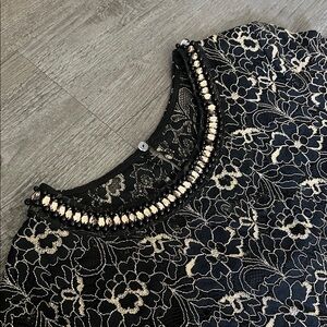 Liz Claiborne Black and Gold lace  Rhinestones Lined Dress 18